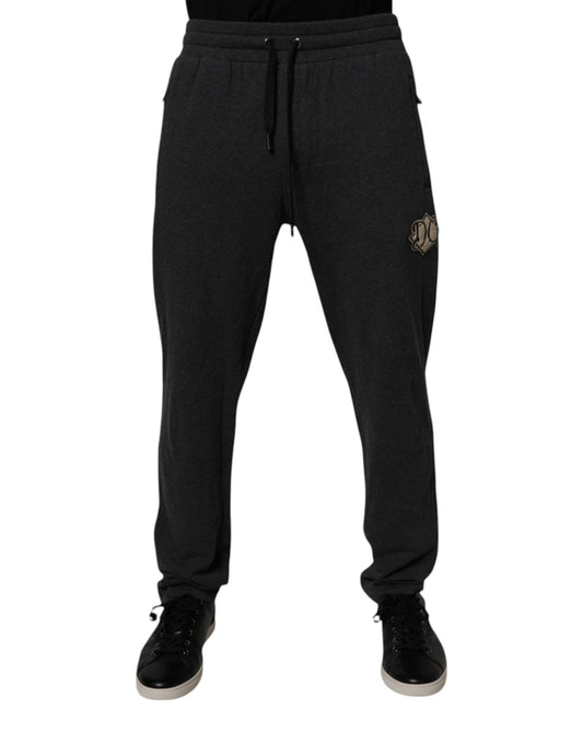 Dolce &amp; Gabbana Mörkgrå Logotyp Bomull Jogger Träningsbyxor
