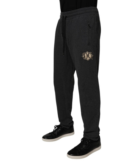 Dolce &amp; Gabbana Mörkgrå Logotyp Bomull Jogger Träningsbyxor
