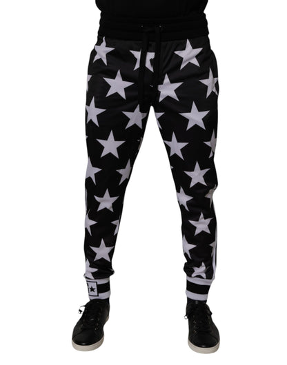 Dolce &amp; Gabbana Svarta Vita Stjärnor Jogger Herr Träningsbyxor Byxor