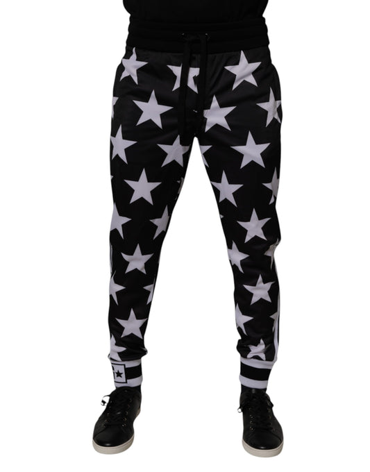 Dolce &amp; Gabbana Svarta Vita Stjärnor Jogger Herr Träningsbyxor Byxor