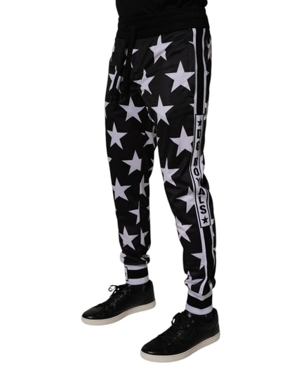 Dolce &amp; Gabbana Svarta Vita Stjärnor Jogger Herr Träningsbyxor Byxor
