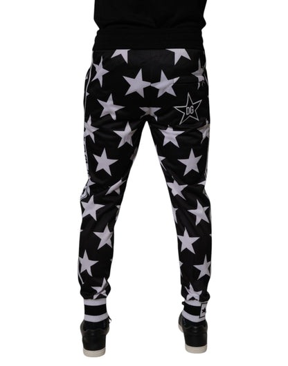 Dolce &amp; Gabbana Svarta Vita Stjärnor Jogger Herr Träningsbyxor Byxor