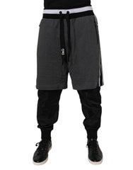 Dolce & Gabbana Black Gray Cotton Layered Men Sweatpants Pants