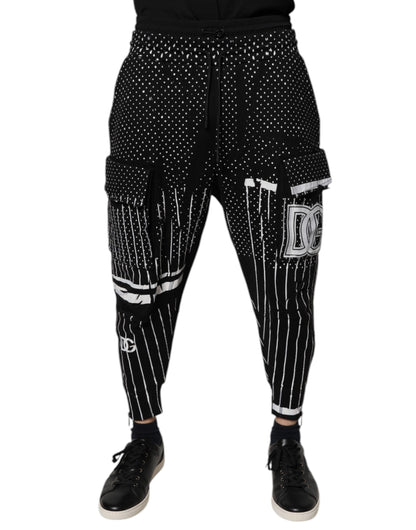 Dolce &amp; Gabbana Svarta Prickiga Randiga Cargo Jogger Träningsbyxor