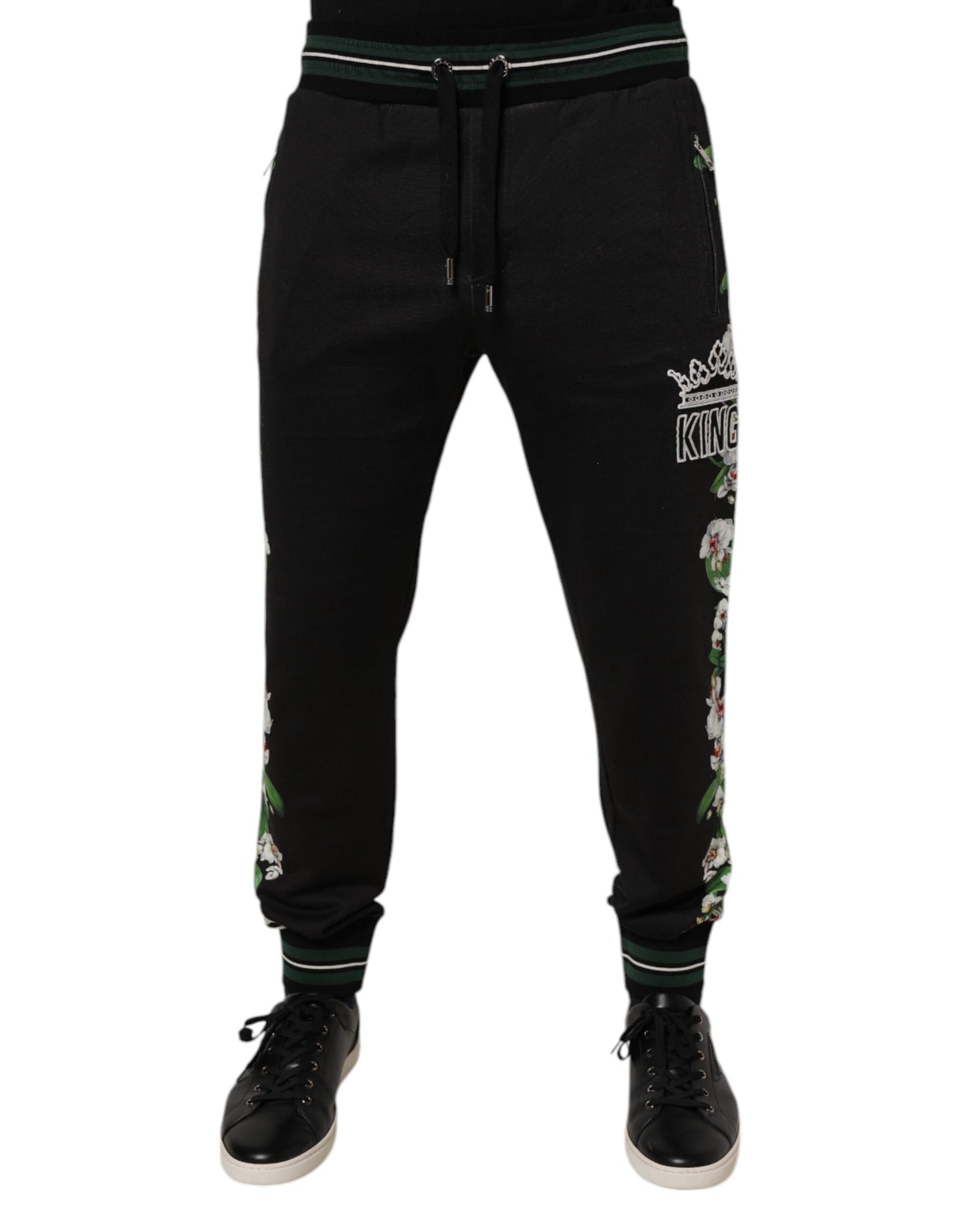 Dolce &amp; Gabbana Svarta Blommiga King Herr Jogger Träningsbyxor