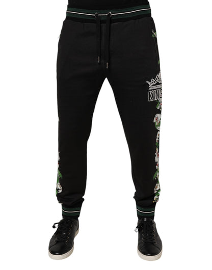 Dolce &amp; Gabbana Svarta Blommiga King Herr Jogger Träningsbyxor