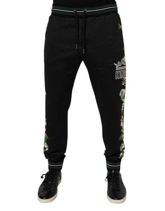 Dolce &amp; Gabbana Svarta Blommiga King Herr Jogger Träningsbyxor