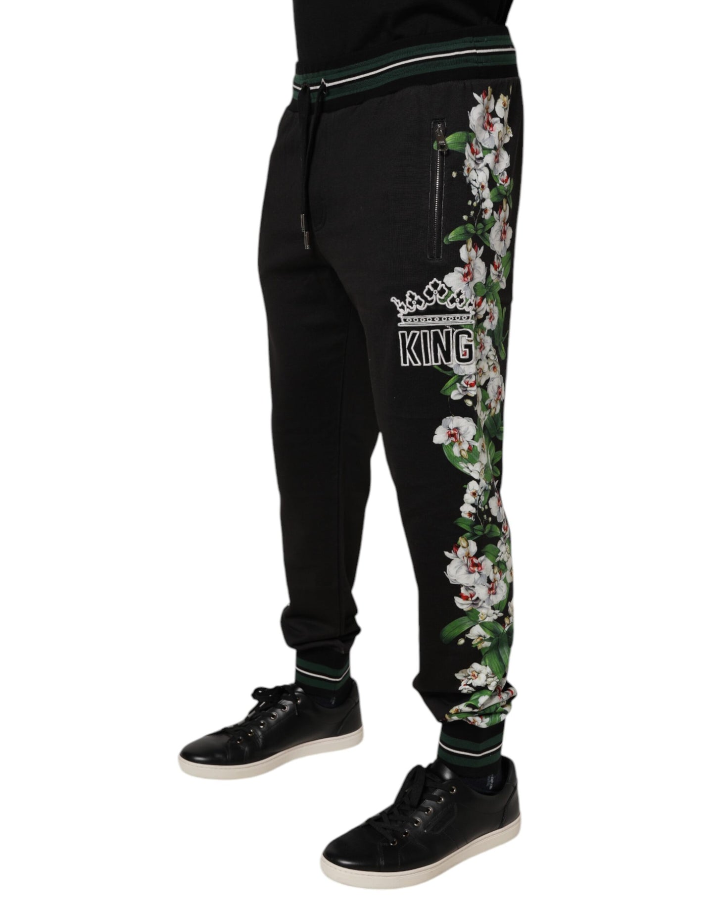 Dolce &amp; Gabbana Svarta Blommiga King Herr Jogger Träningsbyxor