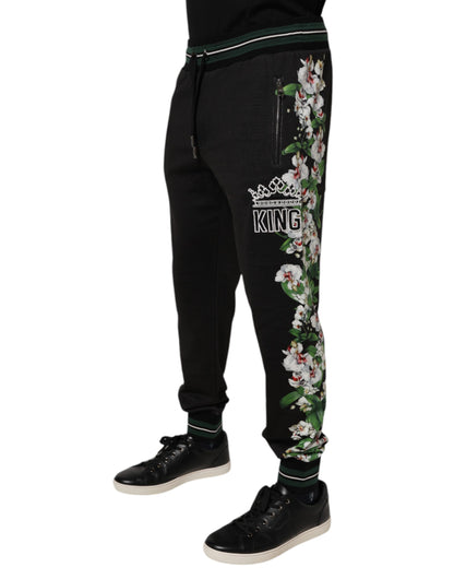 Dolce &amp; Gabbana Svarta Blommiga King Herr Jogger Träningsbyxor