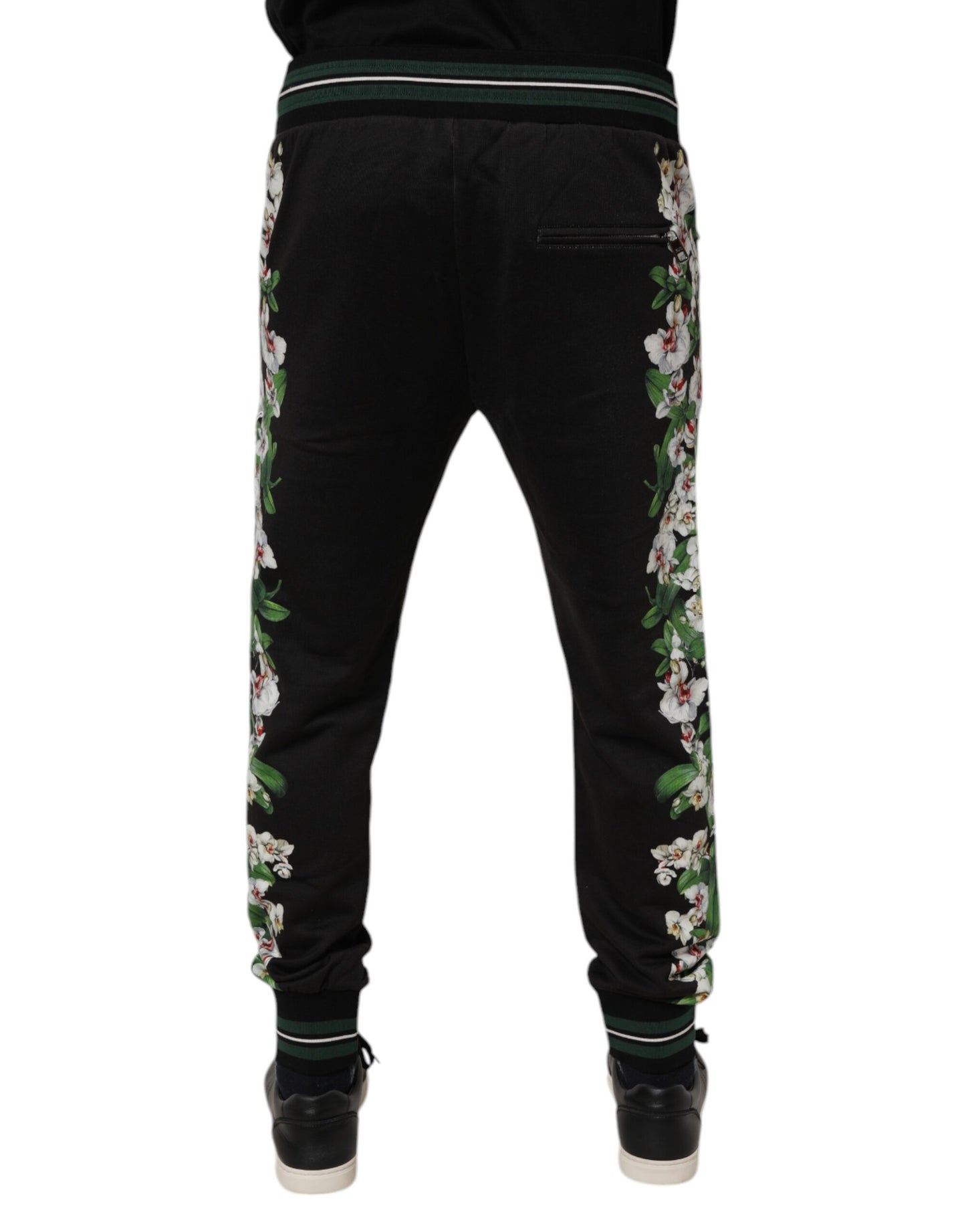 Dolce &amp; Gabbana Svarta Blommiga King Herr Jogger Träningsbyxor
