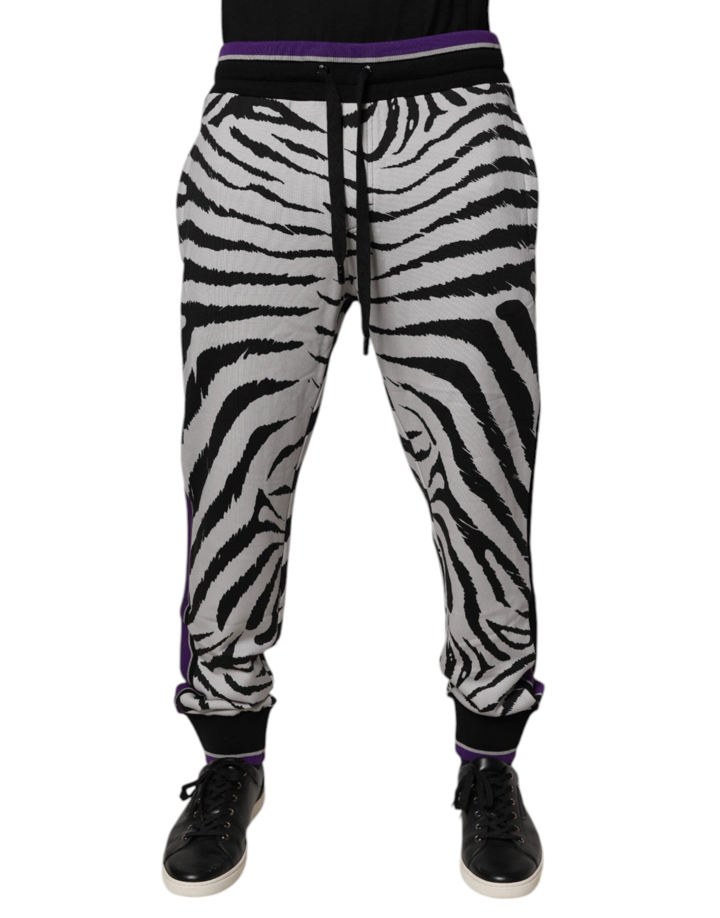 Dolce &amp; Gabbana Svarta Vita Zebra Herr Jogger Träningsbyxor Byxor