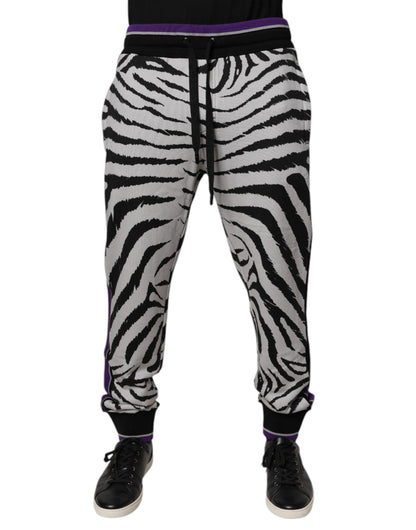 Dolce &amp; Gabbana Svarta Vita Zebra Herr Jogger Träningsbyxor Byxor