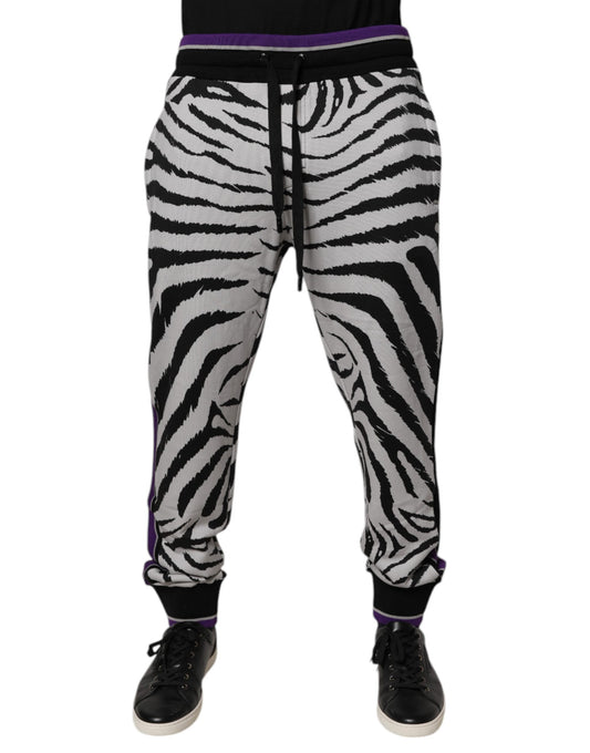 Dolce &amp; Gabbana Svarta Vita Zebra Herr Jogger Träningsbyxor Byxor