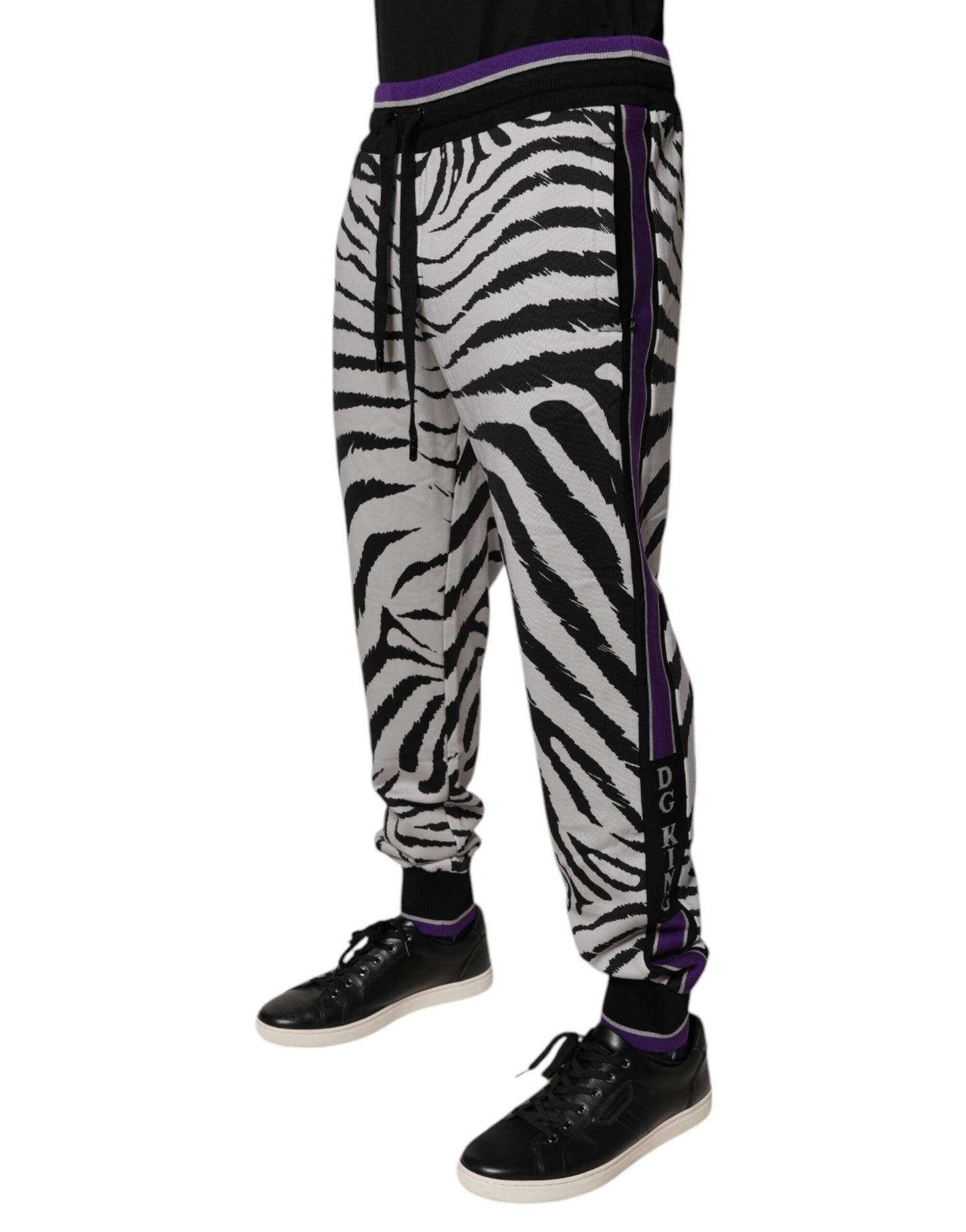 Dolce &amp; Gabbana Svarta Vita Zebra Herr Jogger Träningsbyxor Byxor
