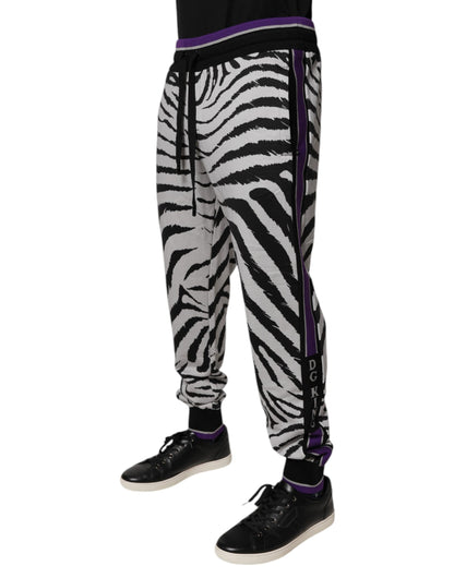 Dolce &amp; Gabbana Svarta Vita Zebra Herr Jogger Träningsbyxor Byxor