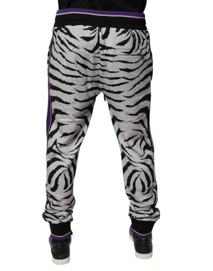 Dolce &amp; Gabbana Svarta Vita Zebra Herr Jogger Träningsbyxor Byxor
