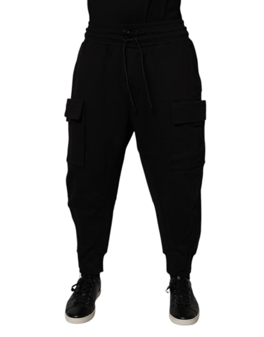 Dolce &amp; Gabbana Svarta Bomull Herr Cargo Jogger Träningsbyxor Byxor