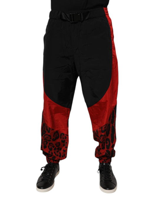 Dolce &amp; Gabbana Svarta Röda Leopard Jogger Träningsbyxor Byxor