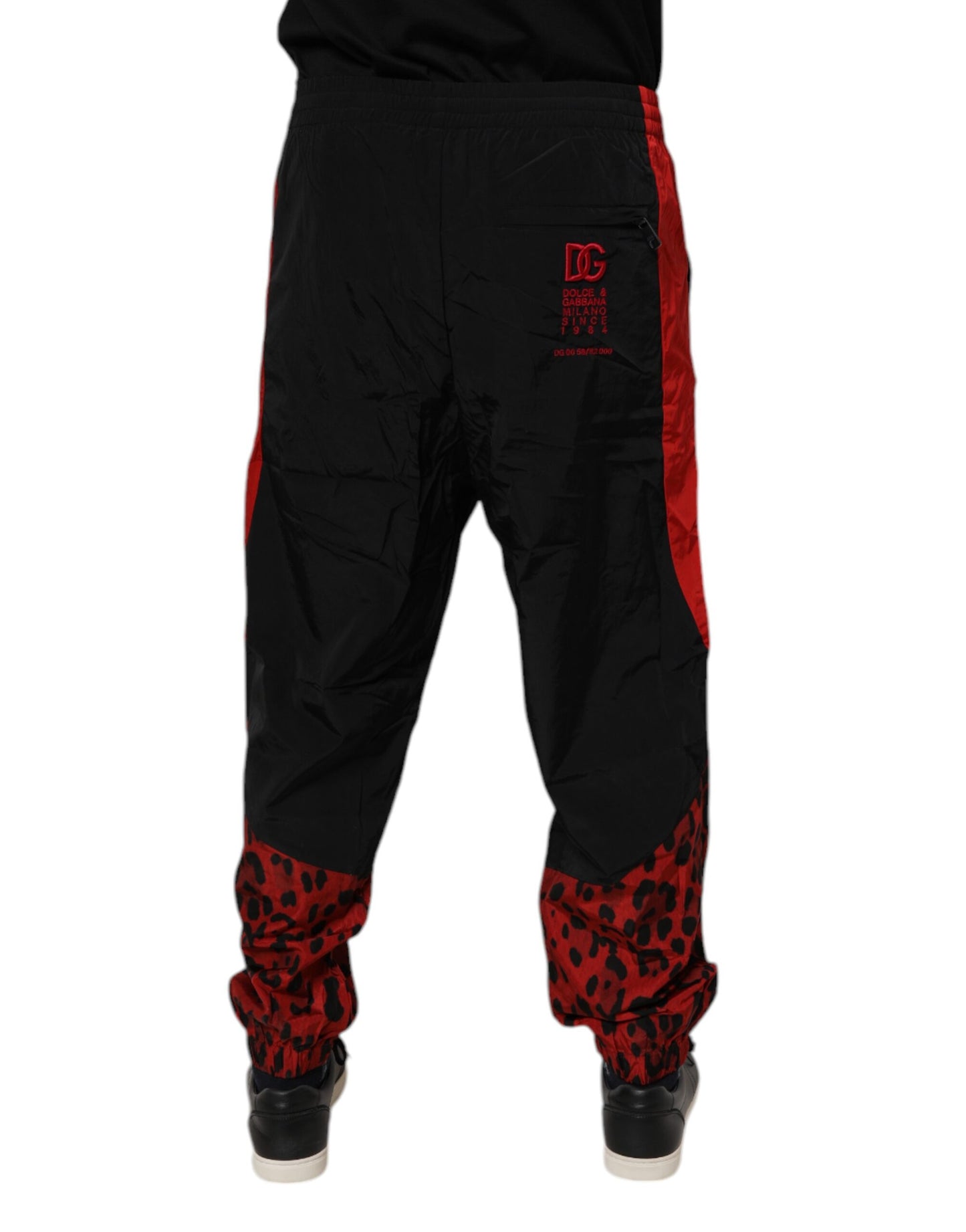 Dolce &amp; Gabbana Svarta Röda Leopard Jogger Träningsbyxor Byxor