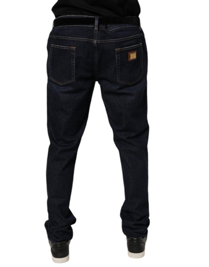 Dolce &amp; Gabbana mörkblå bomullsstretchiga skinny denimjeans