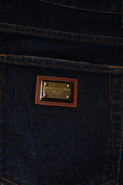 Dolce &amp; Gabbana mörkblå bomullsstretchiga skinny denimjeans