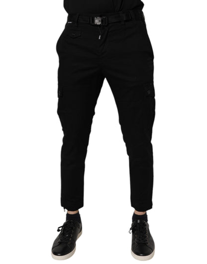 Dolce &amp; Gabbana svarta bomullsstretchiga skinny cargojeans