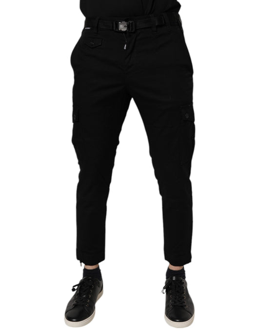 Dolce &amp; Gabbana svarta bomullsstretchiga skinny cargojeans