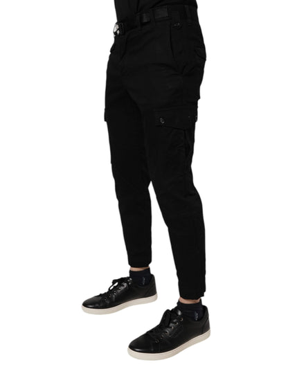 Dolce &amp; Gabbana svarta bomullsstretchiga skinny cargojeans