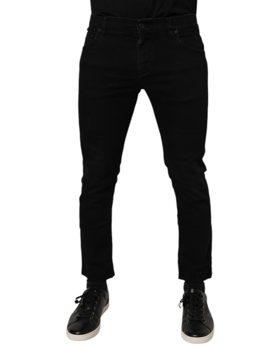 Dolce &amp; Gabbana Svarta Bomullsstretchiga Skinny Jeans Herr
