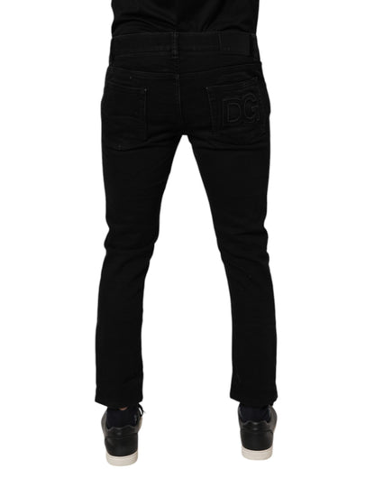 Dolce &amp; Gabbana Svarta Bomullsstretchiga Skinny Jeans Herr