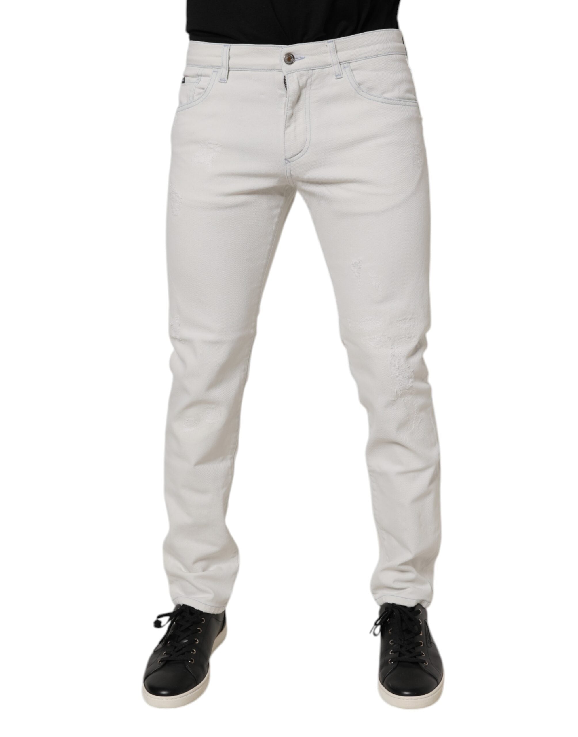 Dolce & Gabbana White Cotton Stretch Skinny Slim Denim Jeans