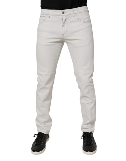 Dolce &amp; Gabbana Vita Bomullsstretchiga Skinny Slim Denim Jeans