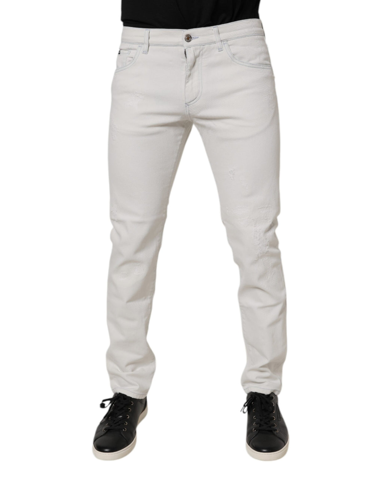 Dolce & Gabbana White Cotton Stretch Skinny Slim Denim Jeans