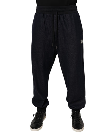 Dolce &amp; Gabbana Svarta Jacquard Bomull Jogger Träningsbyxor Byxor