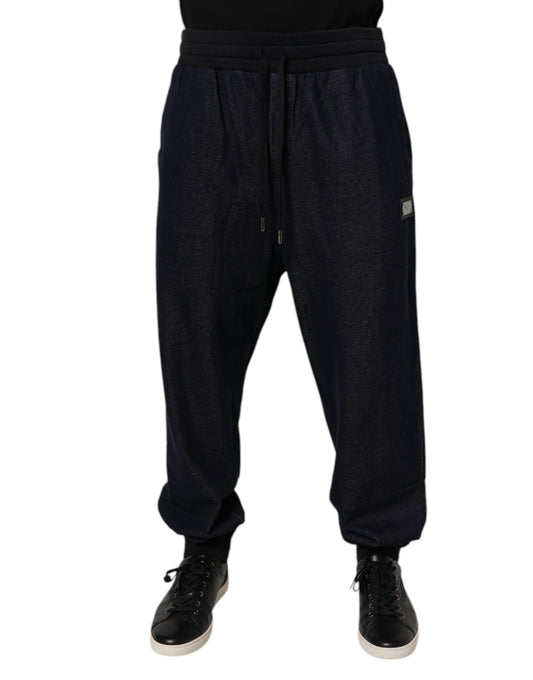 Dolce &amp; Gabbana Svarta Jacquard Bomull Jogger Träningsbyxor Byxor