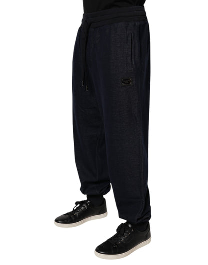 Dolce &amp; Gabbana Svarta Jacquard Bomull Jogger Träningsbyxor Byxor