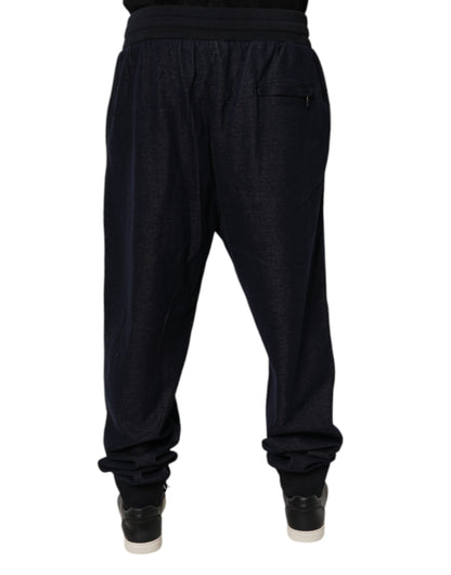 Dolce &amp; Gabbana Svarta Jacquard Bomull Jogger Träningsbyxor Byxor