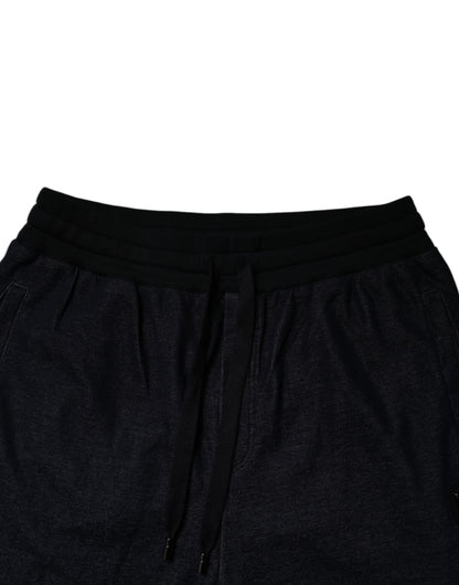 Dolce &amp; Gabbana Svarta Jacquard Bomull Jogger Träningsbyxor Byxor