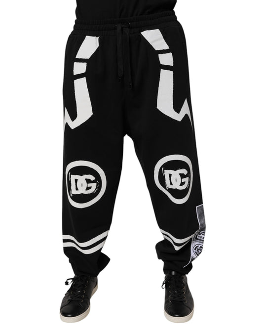 Dolce &amp; Gabbana svarta joggingbyxor med logotyp i bomull