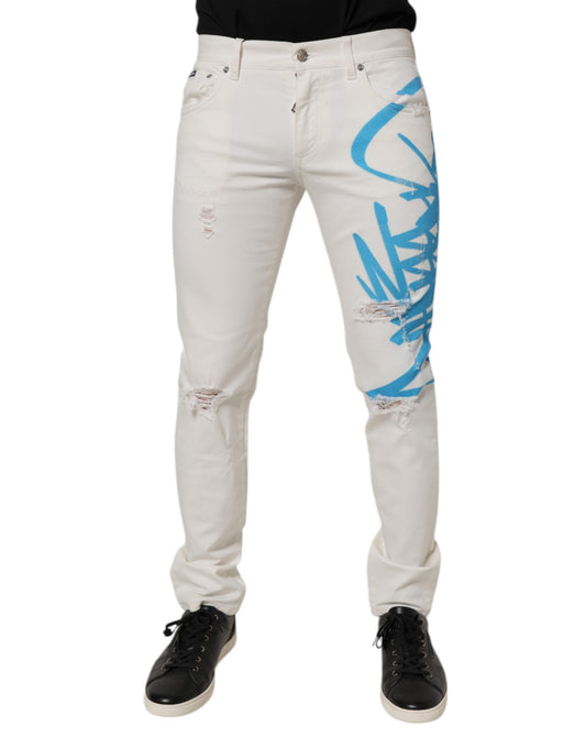 Dolce &amp; Gabbana Vita Trasiga Graffiti Skinny Denim Jeans
