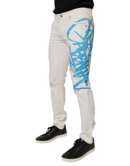 Dolce &amp; Gabbana Vita Trasiga Graffiti Skinny Denim Jeans