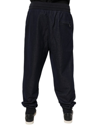 Dolce &amp; Gabbana Svarta Jacquard Jogger Herr Träningsbyxor Byxor