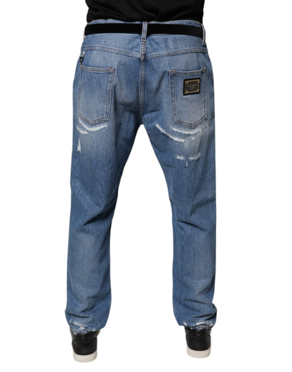 Dolce &amp; Gabbana Blå Trasiga Raka Bomullsjeans