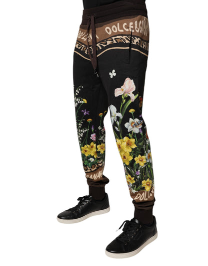 Dolce &amp; Gabbana Svarta Blommiga Joggerbyxor i Bomull