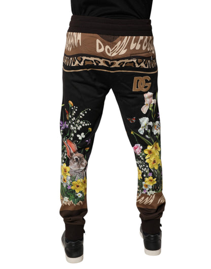 Dolce &amp; Gabbana Svarta Blommiga Joggerbyxor i Bomull