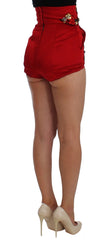 Dolce & Gabbana Red Silk Crystal Roses Shorts