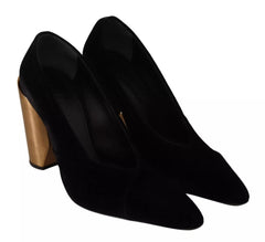 Jil Sander Black Leather Suede Block Heels Pumps Shoes