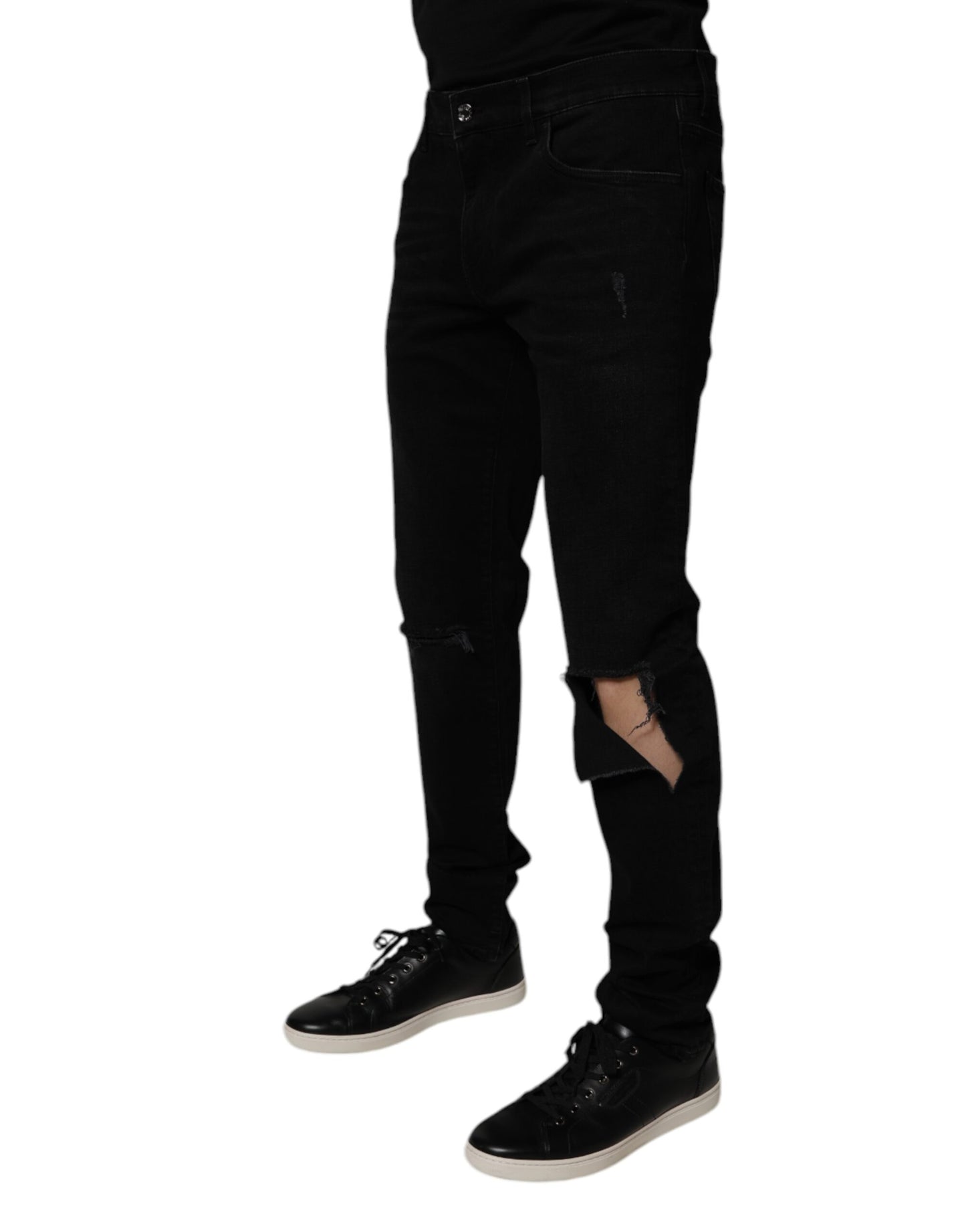 Dolce &amp; Gabbana Svarta Bomullsslitna Skinny Denim Jeans Herr