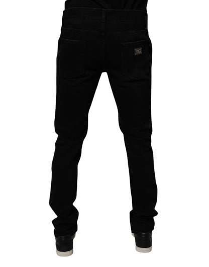 Dolce &amp; Gabbana Svarta Bomullsslitna Skinny Denim Jeans Herr