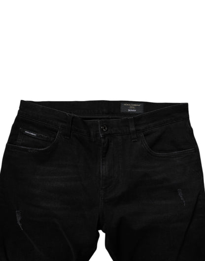 Dolce &amp; Gabbana Svarta Bomullsslitna Skinny Denim Jeans Herr